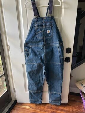 Carhartt Men's Dark Blue Denim Relaxed Overalls size 44 x 30